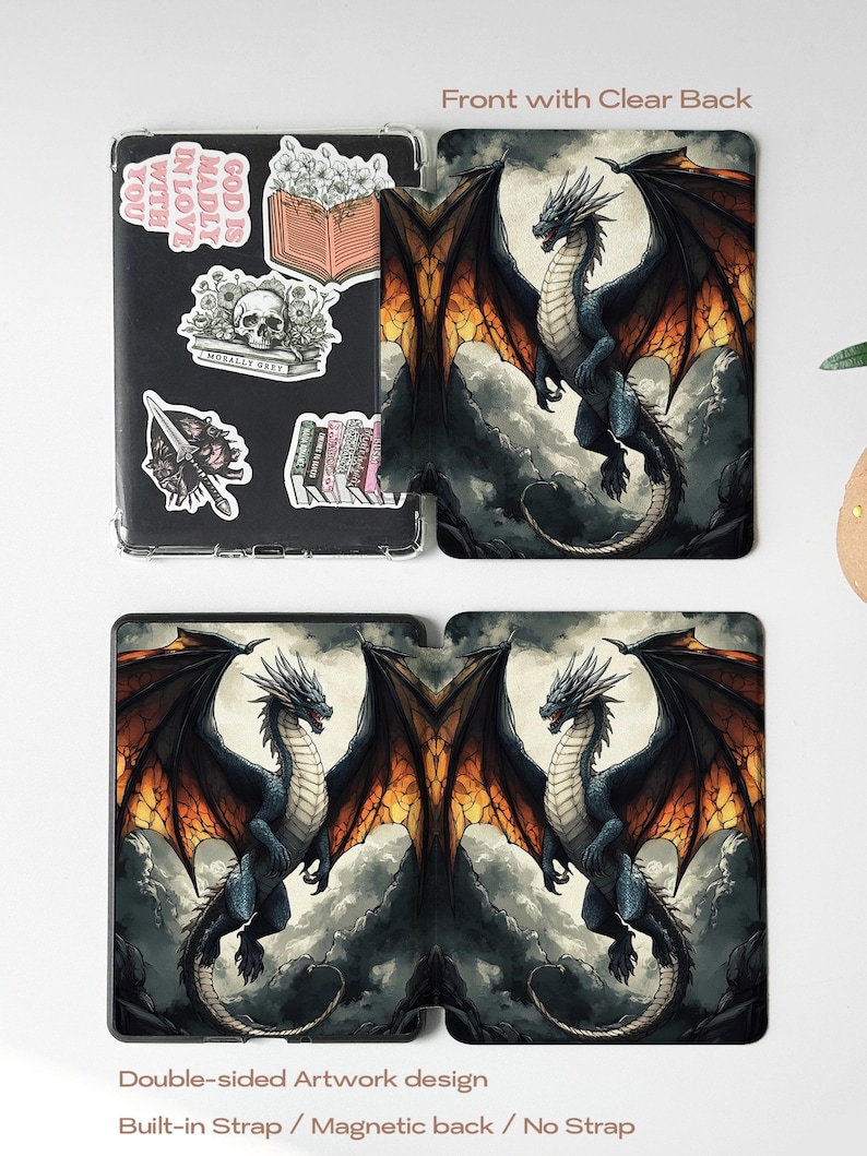 dragons-themed Kindle case, compatible with Paperwhite 11th 6.8, All-New Kindle 12th 2024, Kindle Oasis, Kobo. Features a fantasy-inspired design with auto wake/sleep functionality, offering stylish protection for book and dragon lovers