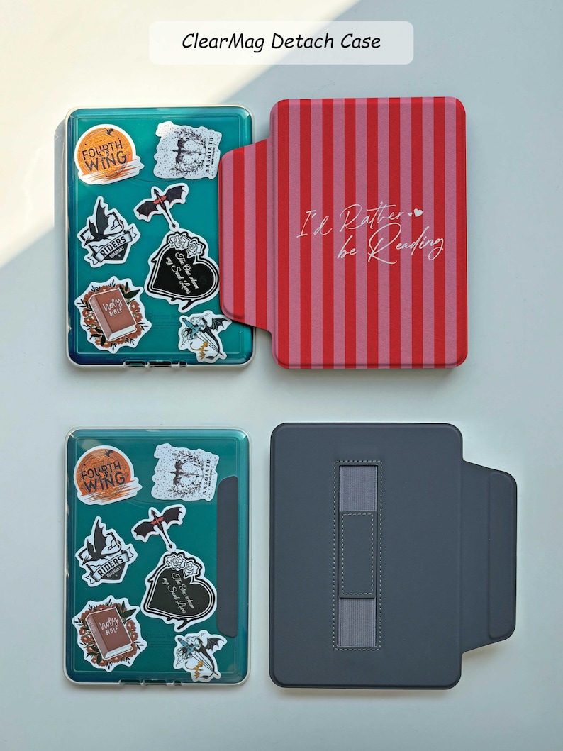 I'd Rather Be Reading Kindle Paperwhite Case with Strap, Red & Pink Bookish Cover for KoBo,Kindle Oasis, ColorSoft, Cute Gift for Book Lover ClearMag Detach Case