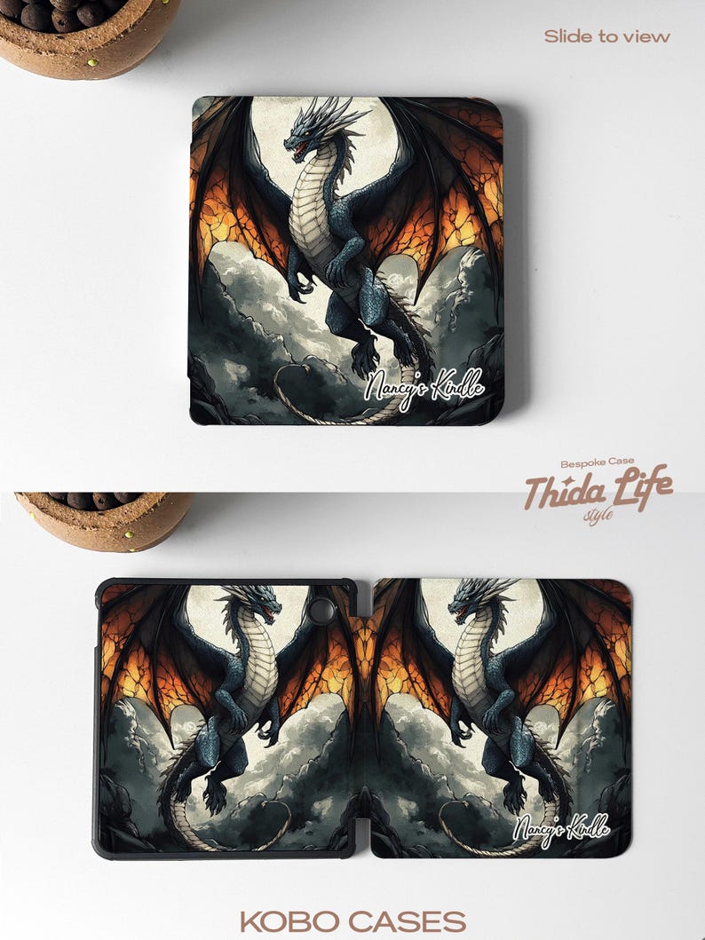 dragons-themed Kindle case, compatible with Paperwhite 11th 6.8, All-New Kindle 12th 2024, Kindle Oasis, Kobo. Features a fantasy-inspired design with auto wake/sleep functionality, offering stylish protection for book and dragon lovers