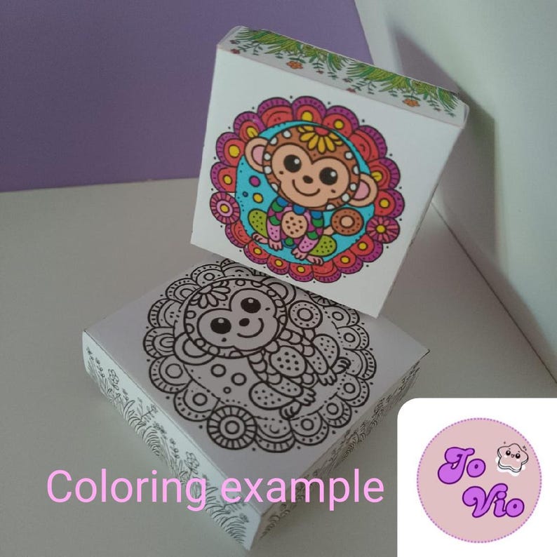 Square Box Colouring Design Square Box Template to Color Whit Monkey. Scalable Gift Box Cutting ...