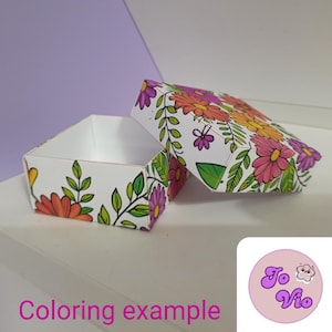 Modello di scatola regalo fai da te, scatola quadrata stampabile con pagina da colorare, modello di carta per adulti creativi, con PDF, PNG e SVG scalabili
