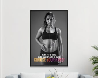 Inspirational fitness quote wall art, Digital download fitness motivation poster, Choose your hard wall decor, Home gym decor