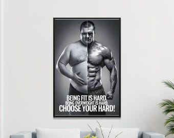 Motivational Fitness Quote, Choose Your Hard, Gym Poster, Inspirational Workout Art, Fitness Digital Download, Weight Loss Motivation