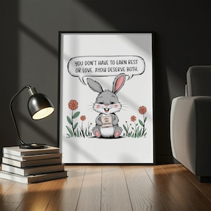 Mental Health Clipart, Cartoon Bunny SVG, Positive Quote Sticker, Self Care PNG, Inspirational Animal Art, Cute Therapy Clipart, Digital Art