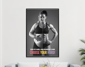Motivational Fitness Poster, Choose Your Hard Quote, Inspirational Workout Art, Pregnant to Fit, Digital PNG Download, Wall Decor