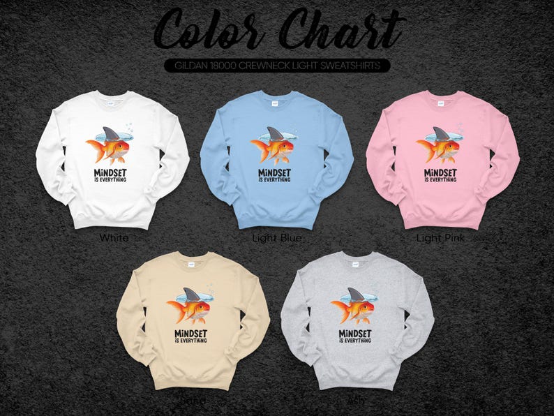 Gildan B9300 Crewneck Sweatshirt Light Unisex Mindset Koi Fish Graphic Design in Multiple Colors
