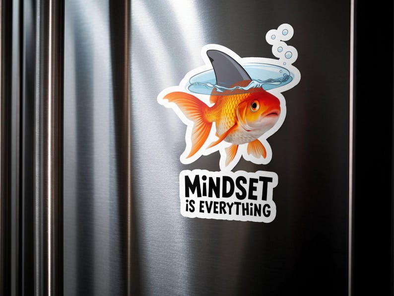 Motivational Shark Fish Fridge Magnet, Mindset is Everything, Kitchen Decor, Unique Gift Idea, Colorful Fish Illustration, Home Office Decor