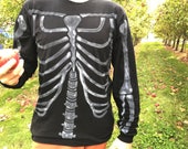 Men 39 s black skeleton long sleeve skeleton t-shirt hand painted, bones, halloween, jack skellington, day of the dead, sugar skull, zombie
