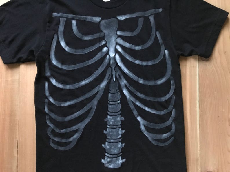 Men's black skeleton tshirt hand painted bones Etsy