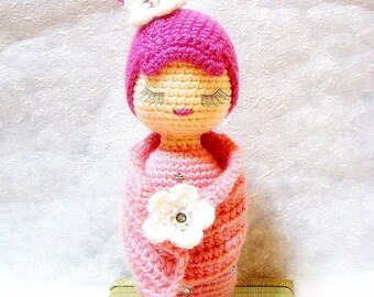 Amigurumi Kokeshi pattern - Sakura - Crochet Kokeshi tutorial PDF