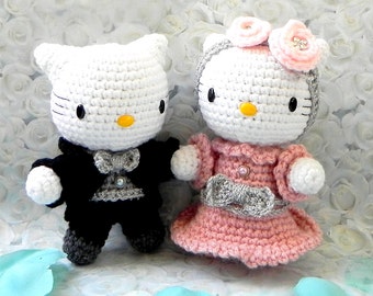 Crochet Amigurumi doll pattern - Wedding kitty couple - amigurumi toy doll tutorial PDF