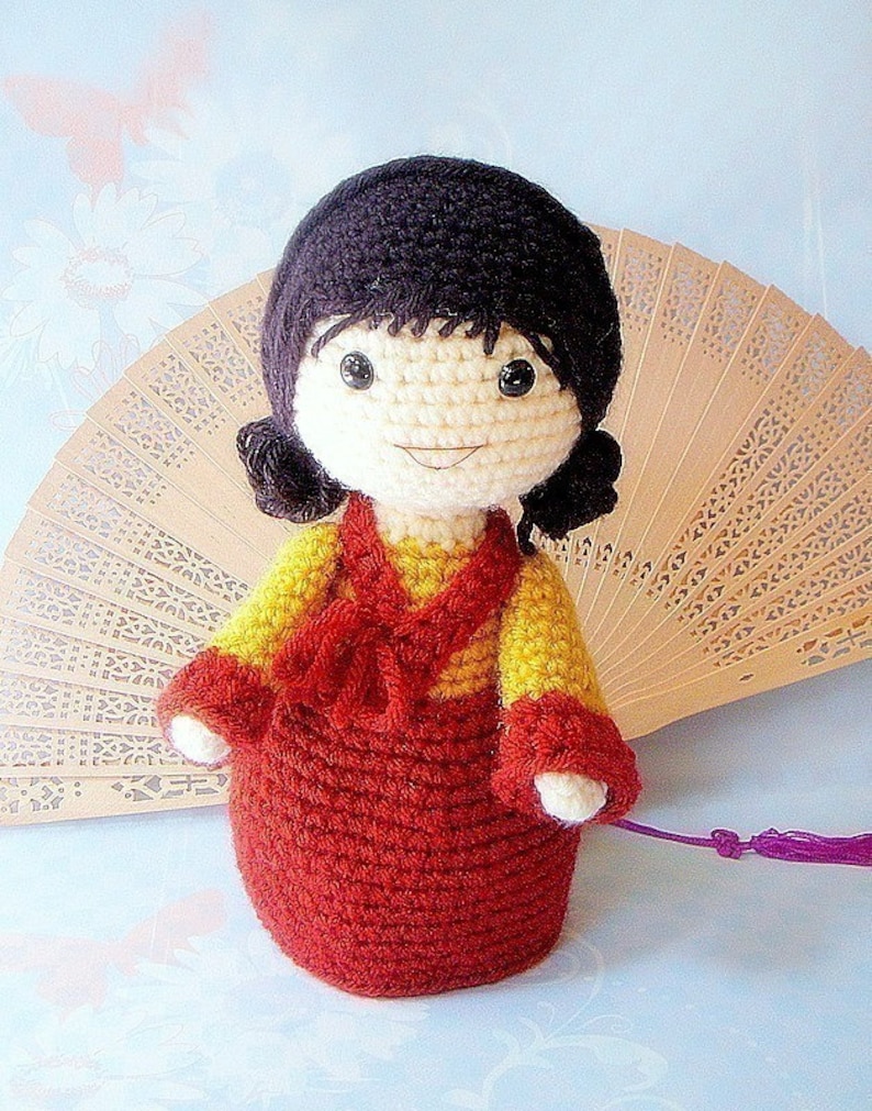 Crochet Amigurumi girl doll pattern PDF Mina