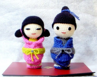 Amigurumi pattern - Little Sister N Brother - Crochet Kokeshi doll tutorial PDF