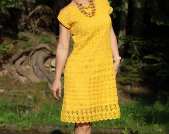 Crochet summer dress - yellow cotton dress - women's lace tunic