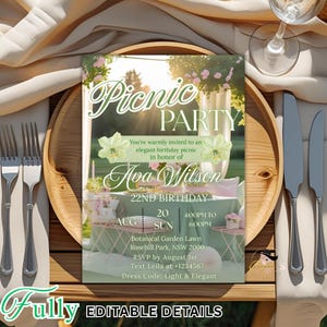 Digital Picnic Party invitation Picnic in the park birthday invite, Summer Picnic brunch, Family reunion picnic invite Garden Party template