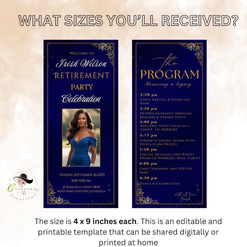 Blue Gold Retirement Party Program Template, Photo, Printable (digital ...