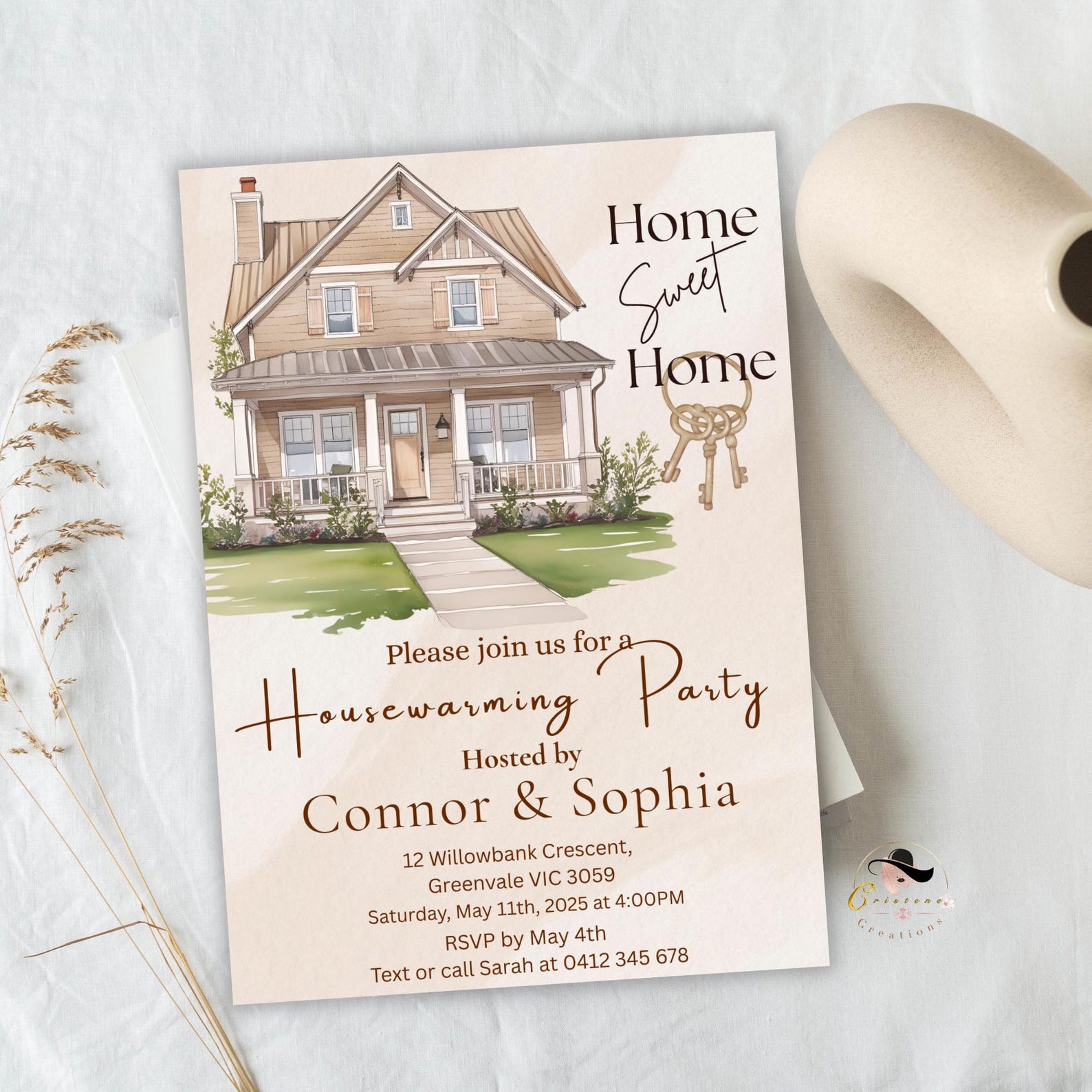 Minimalist Housewarming Party Invitation, Beige and Brown Template ...