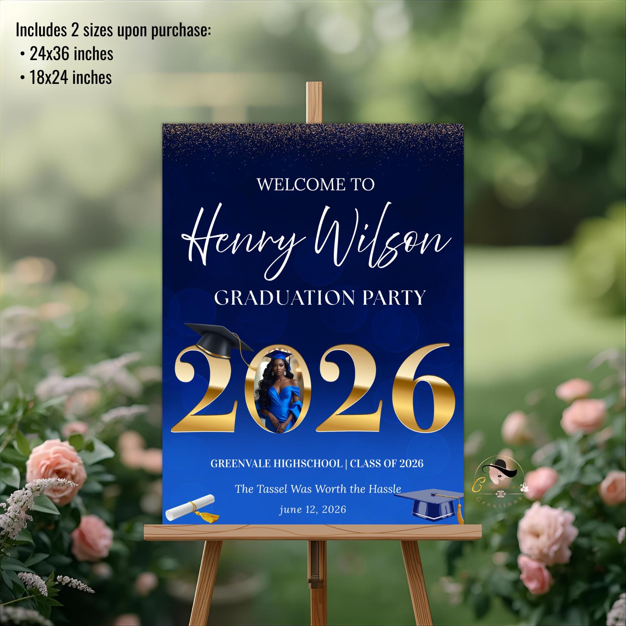 Blue Graduation Welcome Party Sign, Senior Grad Poster Sign With Photo ...