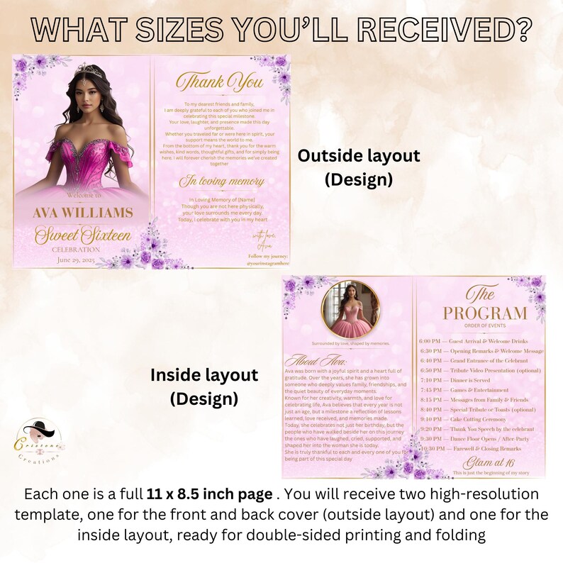 Sweet 16 Program Example Birthday Program Party Template Pink Quinceanera Program Rose Gold ...