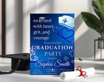 Blue Nurse Graduation Invitation Template, RN BSN LPN Cna Pinning Ceremony Party Invite, Nursing Dinner Invite, Canva Digital Printable