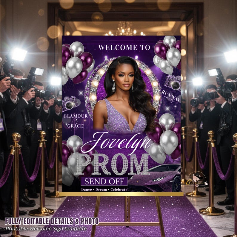 Creative Prom Signes Purple Silver Prom Send off Welcome Party Sign, Prom Queen Poster Sign ...