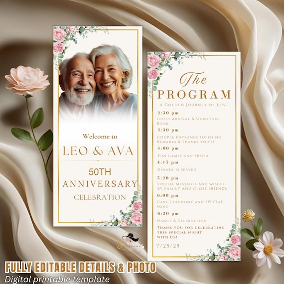 50th Wedding Anniversary Program Template 50th Years Birthday Vector