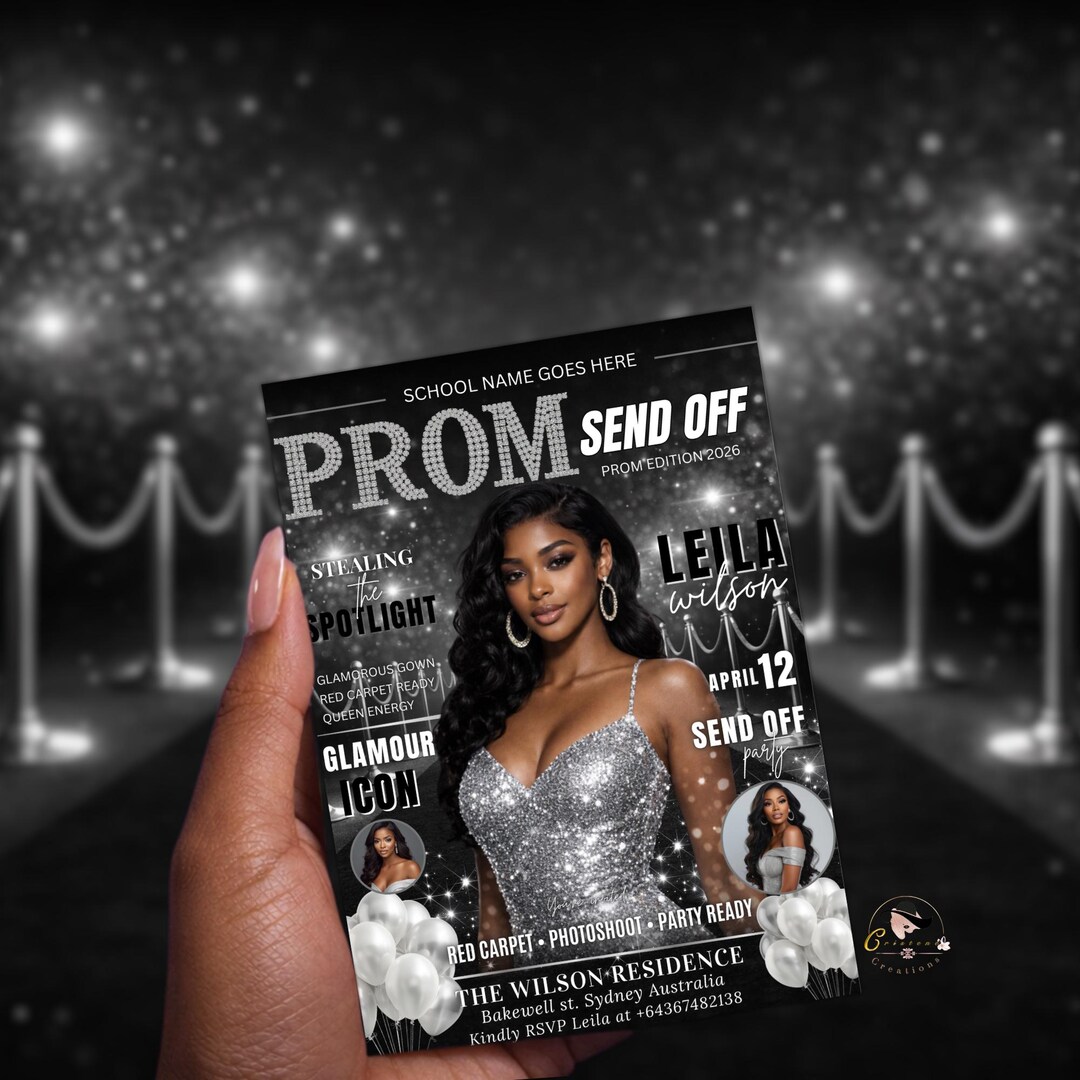 Black Silver Prom Send off Party Invitation, Prom Queen With Photo ...