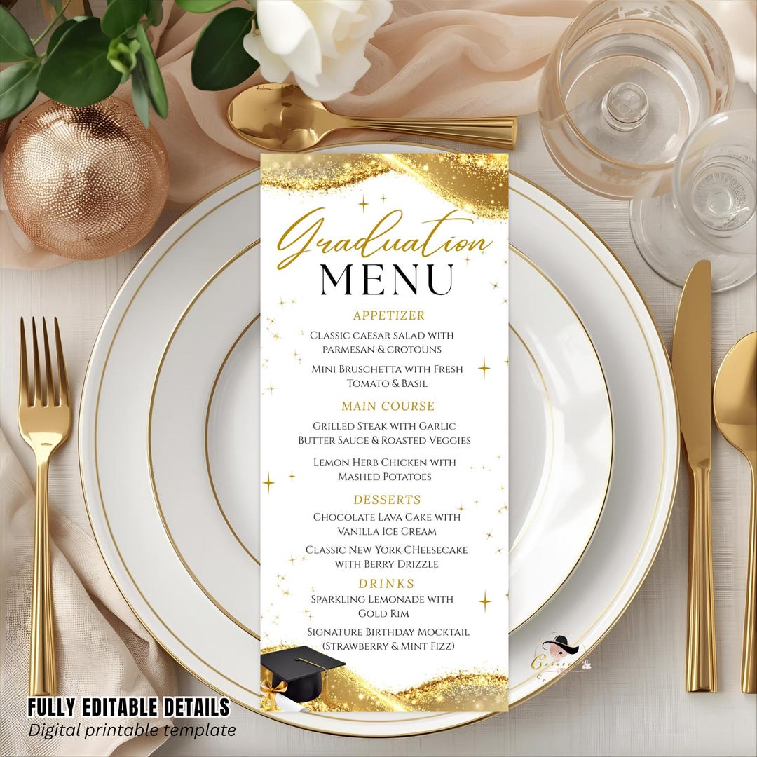 Lsc Grad Dinner White Gold Graduation Party Menu, Senior Grad Dinner Menu, Commencement ...