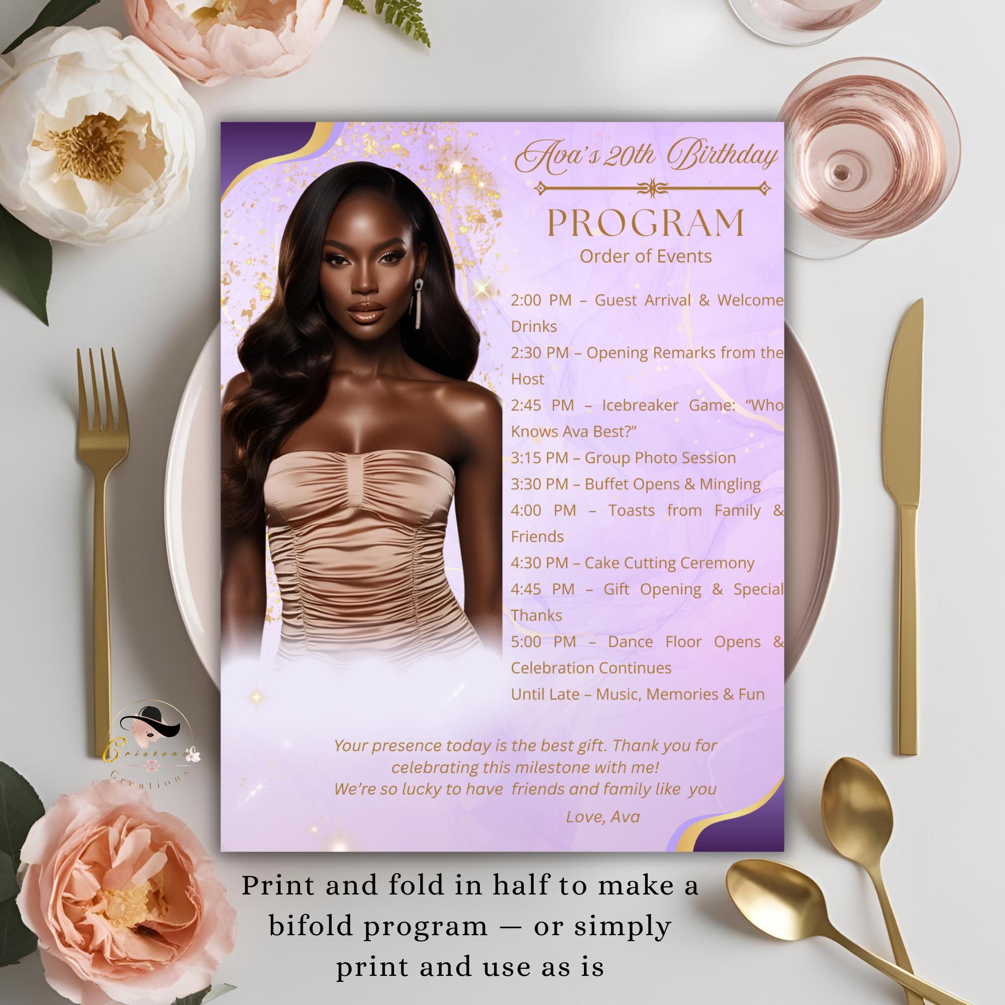 Purple Program Template With Photo, Event Program, Birthday Retirement ...