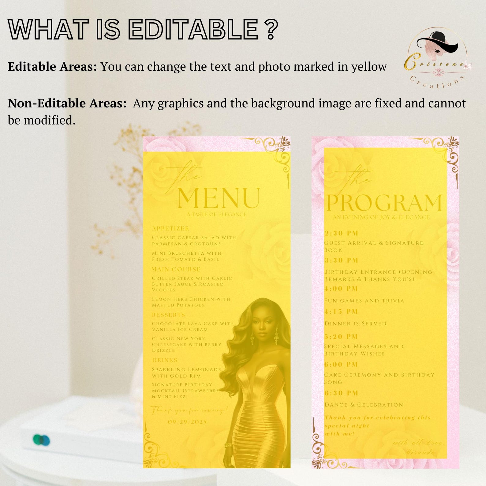 Program Decore Editable Menu and Program Template Pink Birthday Party Program Card ...