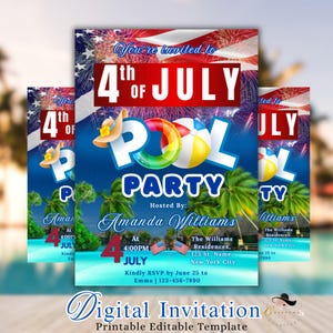 4. Juli Pool Party Einladung, Unabhängigkeitstag der USA, Unabhängigkeitstag am 4. Juli Einladung zur Sommerparty ein