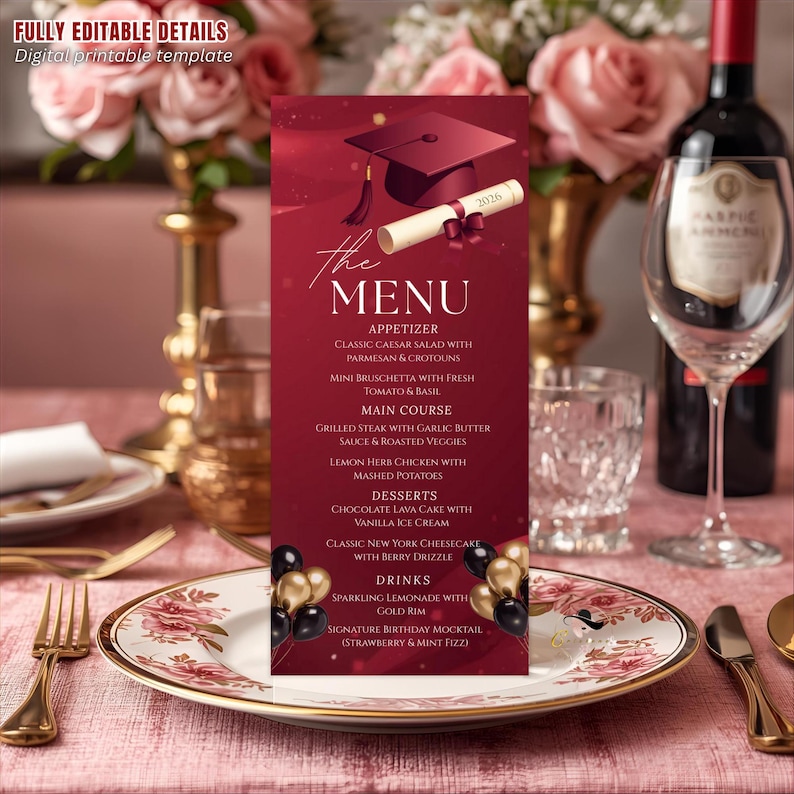 Graduation Party Menu Template, Senior Grad Dinner Brunch Menu Card ...