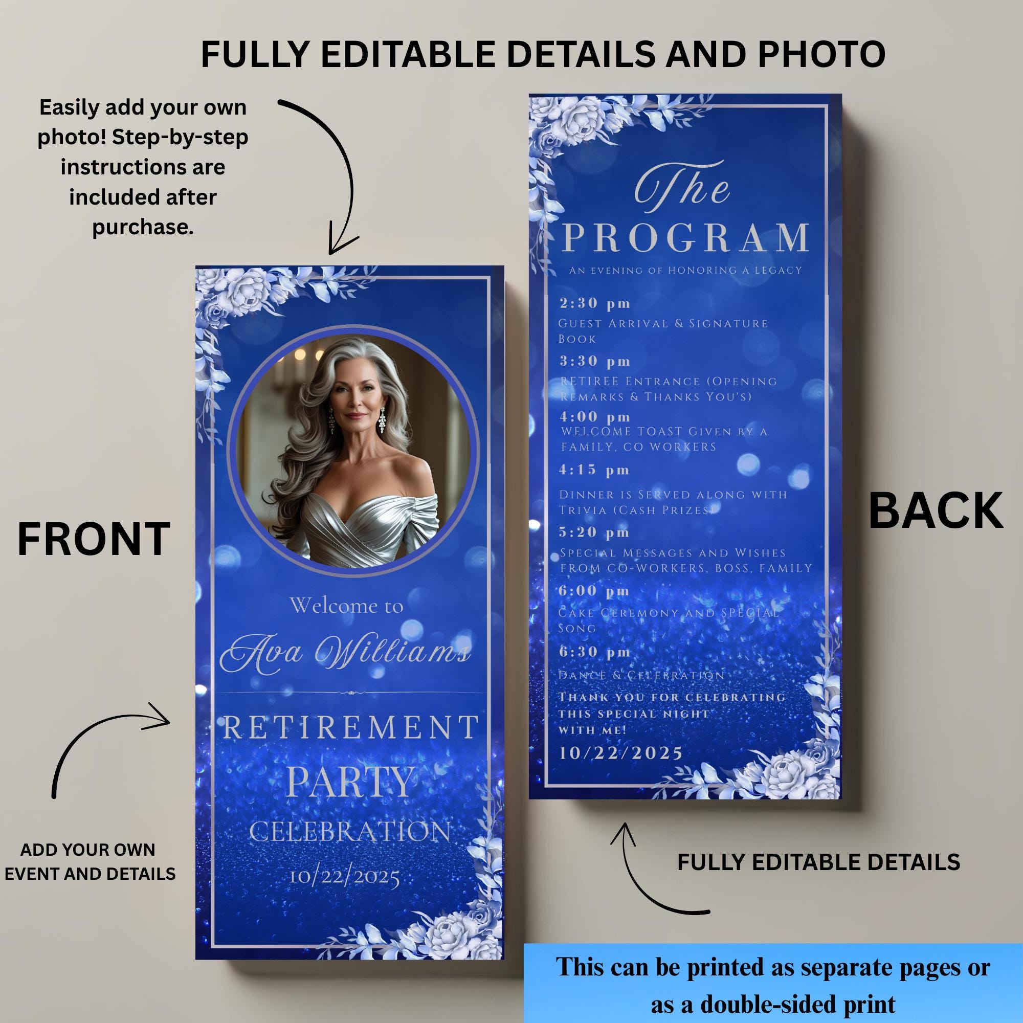 Retirement Program Template Blue Silver Program Card Printable Order of ...