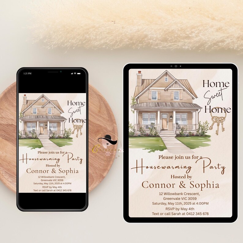 Minimalist Housewarming Party Invitation, Beige and Brown Template ...