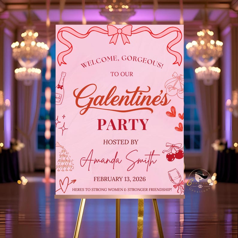 Elegant Valentines party welcome sign is perfect for celebrating your Galentines gathering, girls’ night, ladies’ brunch, or Valentine’s event. This editable design with elegant florals adds a warm, festive, and stylish touch to your celebration. This Galentines welcome sign is digital and printable, perfect for sharing on social media or printing at home to welcome your guests in style.