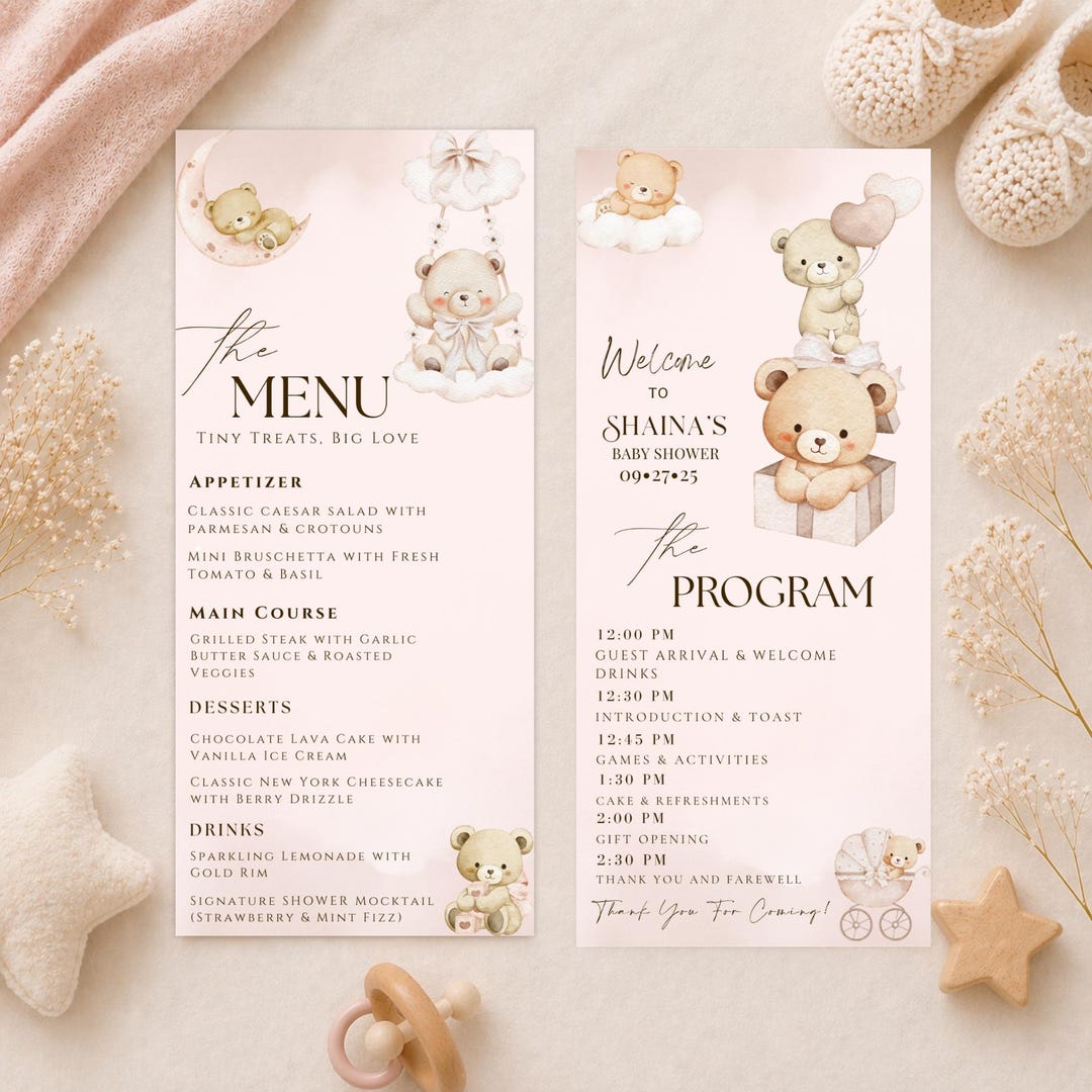 Baby Shower Menu and Program Template, Brown Bear Cloud 9 Baby Shower ...