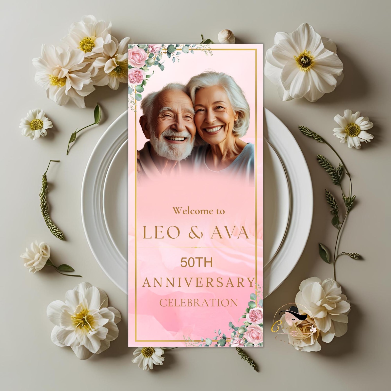 50th Anniversary Program Template With Photo, Elegant Pink Couple Event ...