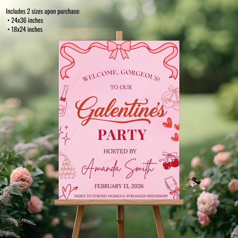 Elegant Galentines party welcome sign is perfect for celebrating your Galentines gathering, girls’ night, ladies’ brunch, or Valentine’s event. This editable design with elegant florals adds a warm, festive, and stylish touch to your celebration. This Galentines welcome sign is digital and printable, perfect for sharing on social media or printing at home to welcome your guests in style.
