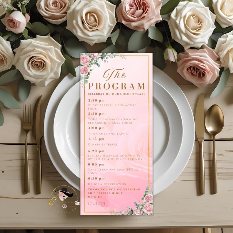 50th Anniversary Program Template With Photo, Elegant Pink Couple Event ...