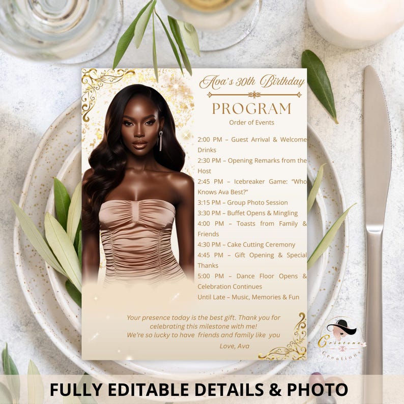 Birthday Party Program Template Bifold Event Programme, Elegant ...