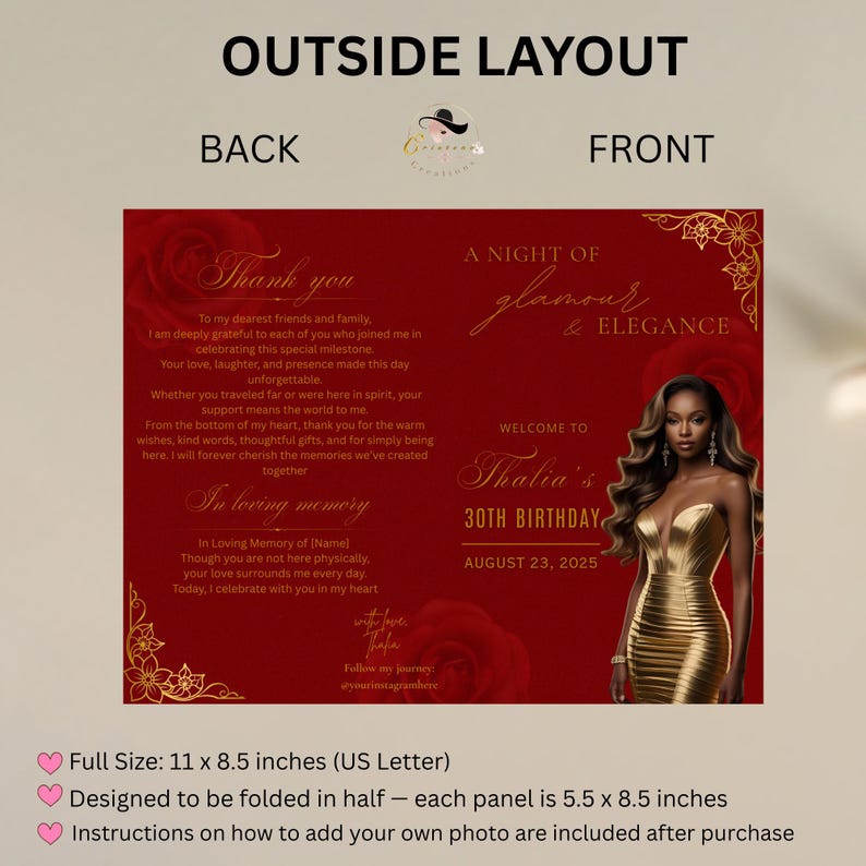 Red Gold Floral Bifold Program Template, Elegant Party Decor (digital ...