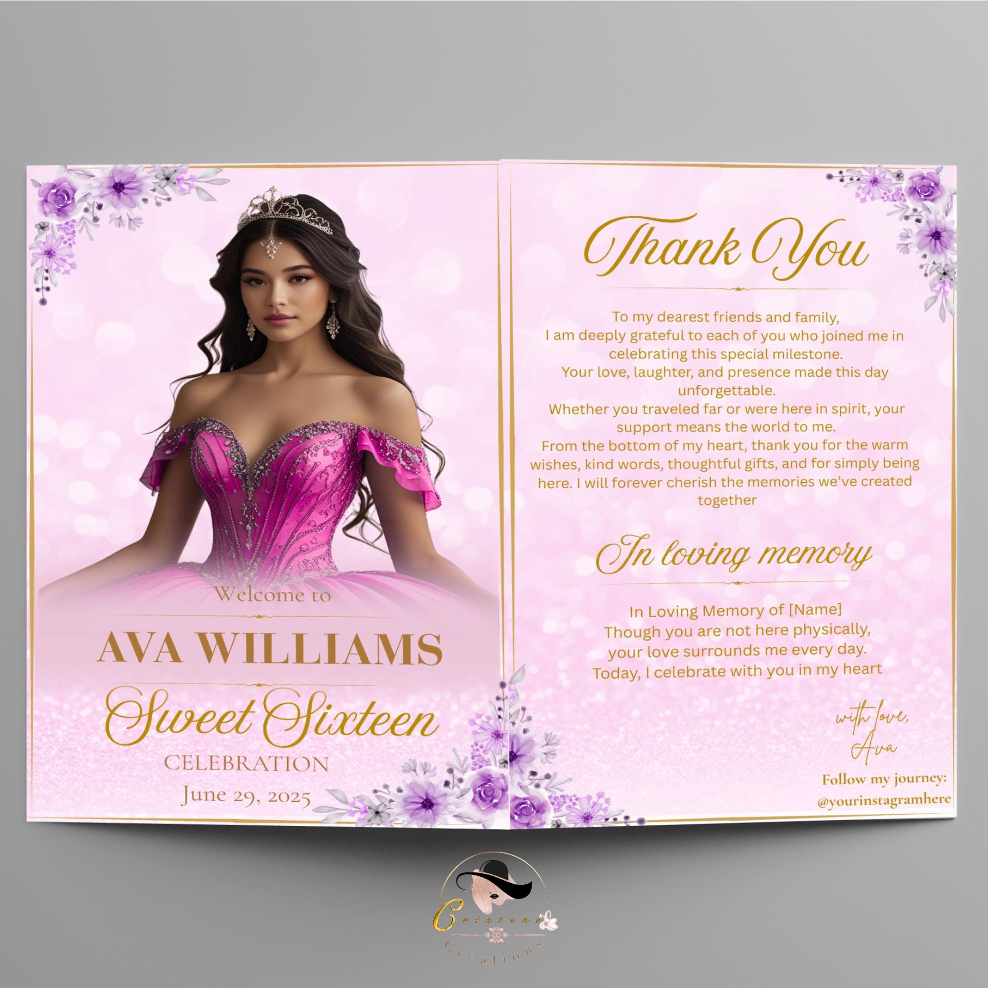Sweet 16 Program Example Birthday Program Party Template Pink Quinceanera Program Rose Gold ...