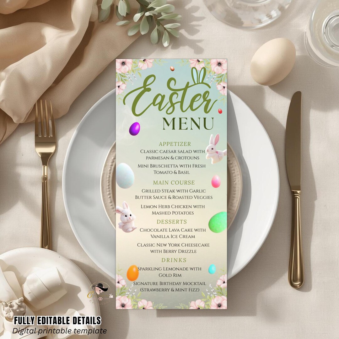 Editable Easter Brunch Menu Card, Spring Floral Design (printable ...
