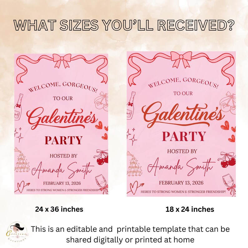 This listing photo shows the sizes you will receive: 24 x 36 inches and 18 x 24 for printing and mobile or desktop sharing on social media
