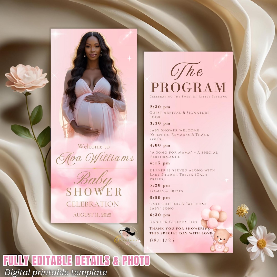 Baby Prom Programs Editable Baby Shower Program Template With Photo Pink Baby Shower ...