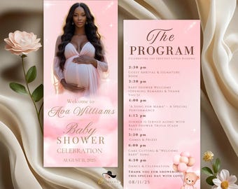 Bearbeitbare Baby Shower Programmvorlage mit Foto Pink Baby Shower Reiseplan, Es ist ein Mädchen Baby Ankündigung Reihenfolge der Ereignisse Druckbares Programm