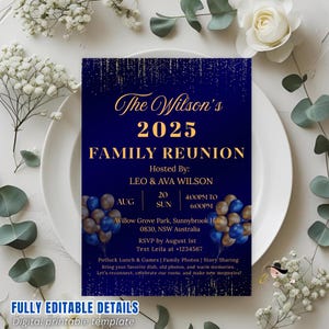 Editable Family Reunion invitation template Family gathering invite Annual Family get together Reunion party Announcement Printable card