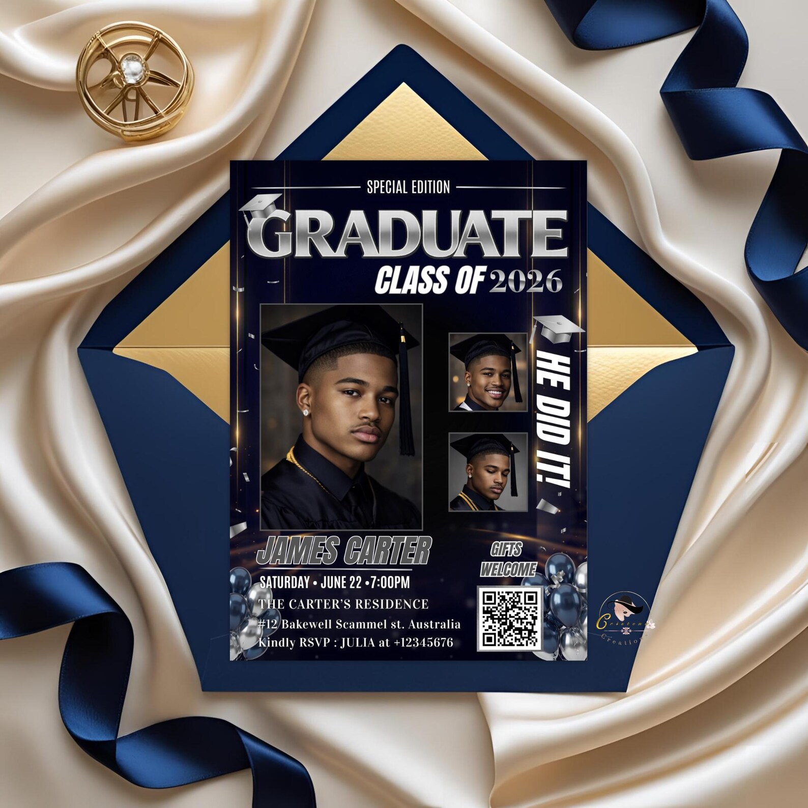 Boy Graduation Invitation, Senior Grad Party With Photos Invite, Male ...