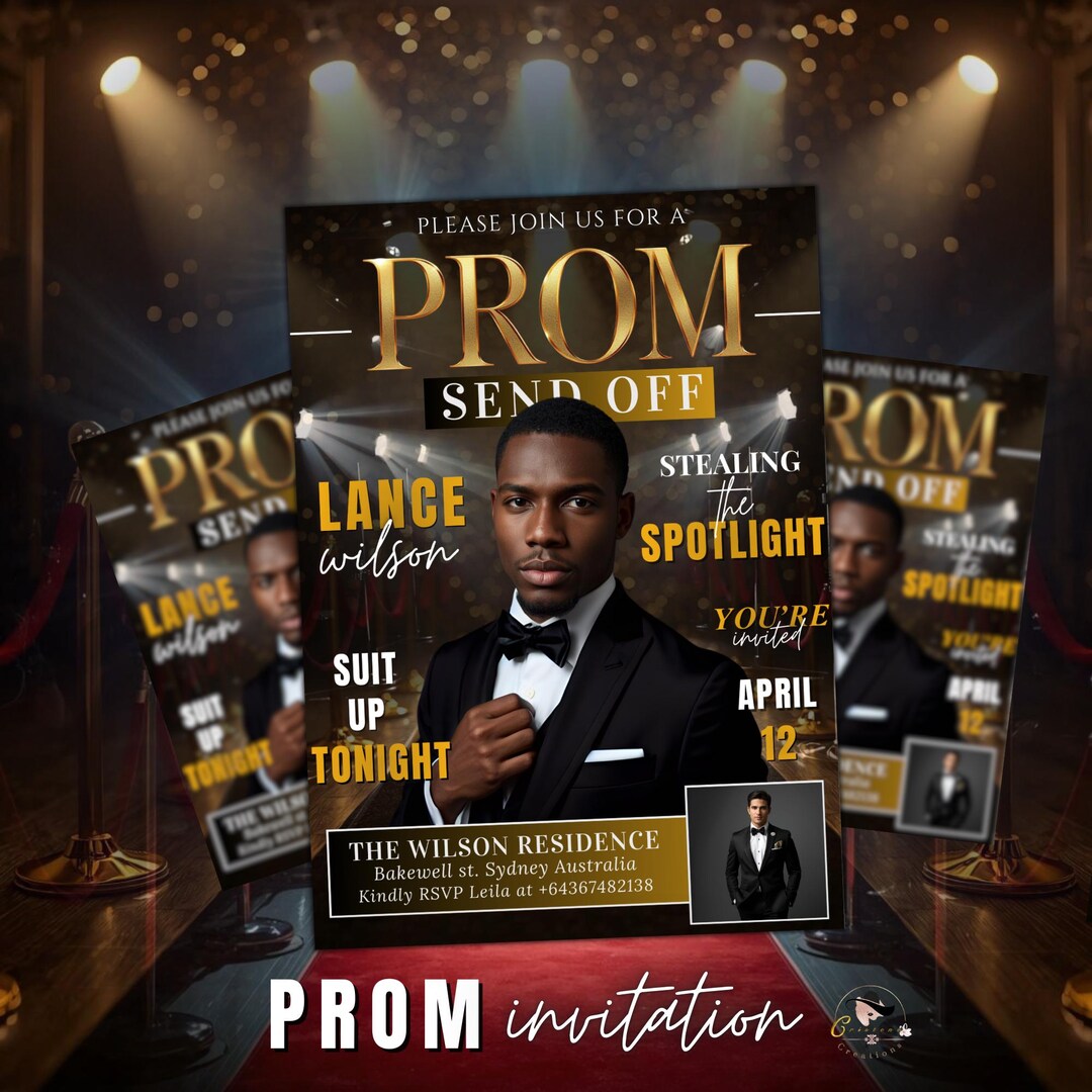 Black Gold Prom Send off Party Invitation, Prom King With Photo Invite ...