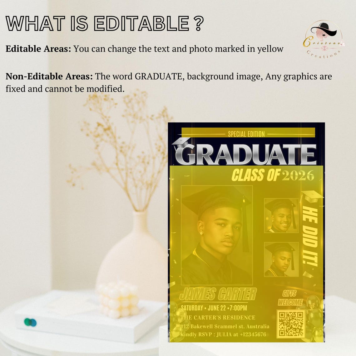 Boy Graduation Invitation, Senior Grad Party With Photos Invite, Male ...